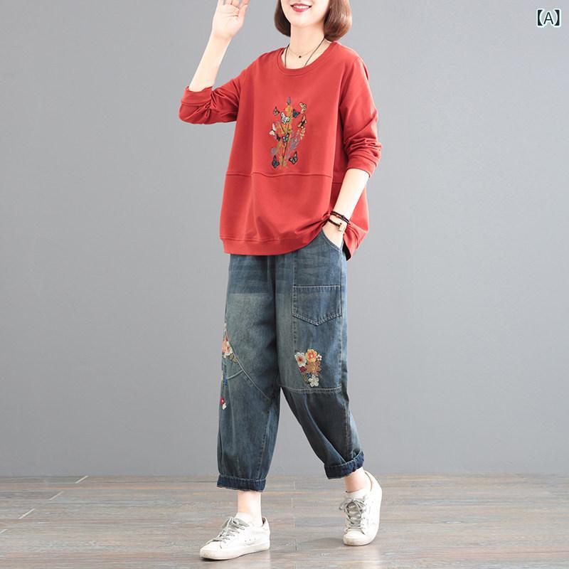 レディース 春夏 韓国 ゆったり ビッグ影ぼうし ビンテージ風 刺しゅう 心地好い セットアップ 普段使い走り 今めかしい  青少年