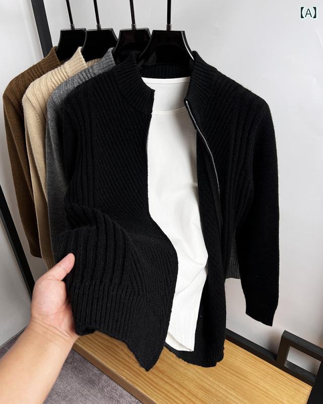 メンズ 編み物 ジレー 上衣 御前上等感 ファスナー 開襟 プルオーバー 厚地の外套 秋冬 伸縮性 生あたたかい 普段使い走り 通い 通年 綿混 軽さ トップス アウター コート・ジャケット-メンズファッション