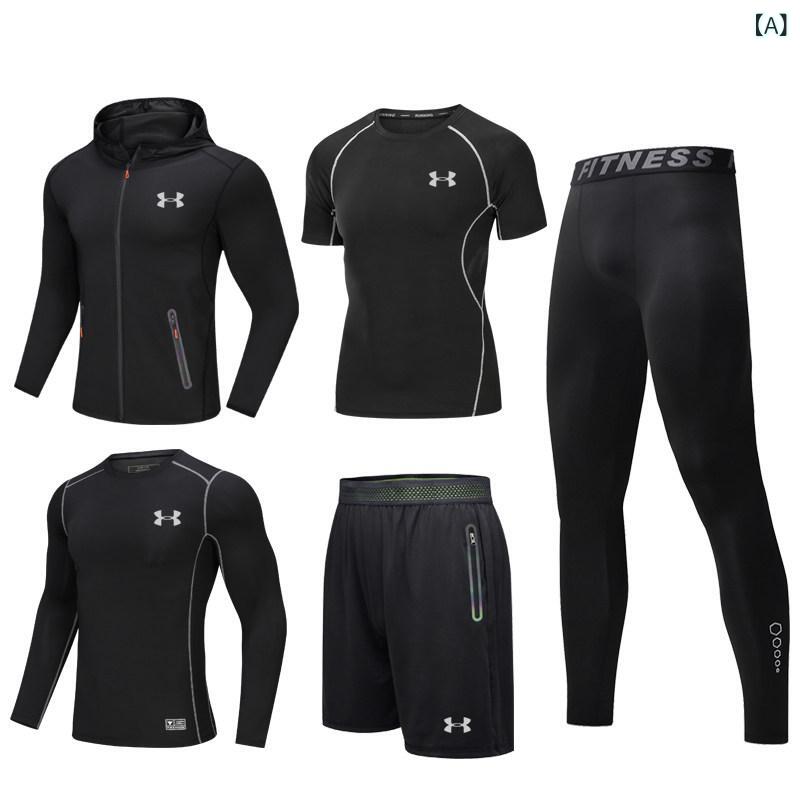 メンズ トレーニングウェア セット プロフェッショナル フィットネス ランニング バスケットボール 高弾性 タイトフィット 速乾 吸湿速乾 ジム用 室内外対応｜ベネフィメントショップ