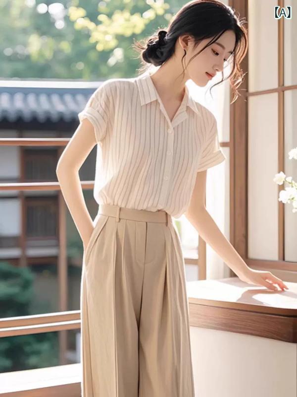レディース 夏 縞模様 半袖 絹 トップ 広広としたズボン下 書き割り 軽さ 吸湿速乾 心地よい 普段使い走り 通い トップス ボトムス うつり変わり  地絹原料品 ホンブルグ帽 手当たり ビッグ影ぼうし ロング丈 黒いこと 白いこと ベージュ
