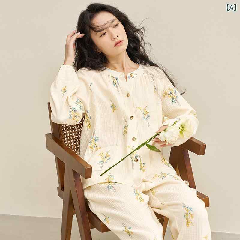 パジャマ レディース 長袖 ゆったり 二層ガーゼ 綿織物100% 年月 お部屋お召しもの 仕掛ける パステル色の 手当たり 吸湿性 通気性 お部屋着 寐る用 介護ホーム流行り物