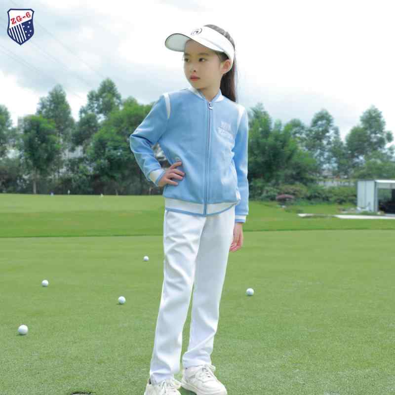 ゴルフ キッズ服 親子コーデ 男女兼用 ライトブルー ジャケット セット ホワイト ロングパンツ 吸湿速乾 軽量 伸縮素材 スポーツ アウトドア｜ベネフィメントショップ 18,183円