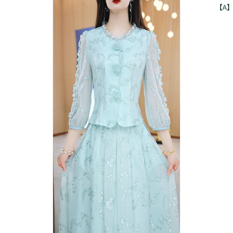 ワンピース レディース 春 中華風 花柄 プリント セットアップ 上下 2ピース モダン 若見え スタイル カジュアル 普段使い 軽やか シルエット｜ベネフィメントショップ 7,994円