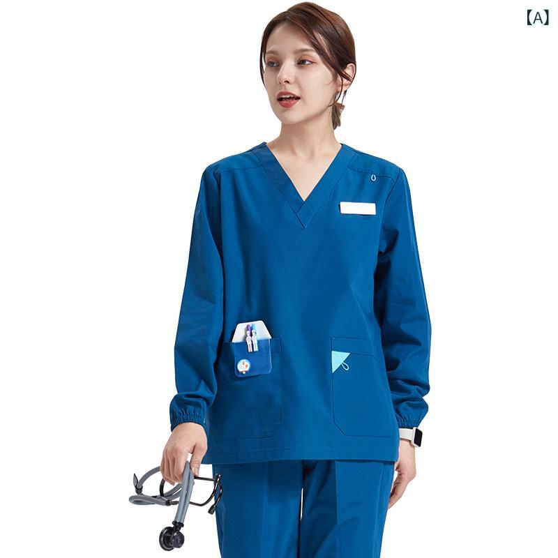 看護服 亭主もち用 長袖 外科手術室 やり方服 歯科 口 診療所 ユニフォーム 医護 書き割り 吸湿速乾 好いたらしい 綿原料品 軽さ 伸縮性 通い用 ホスピタル 制服