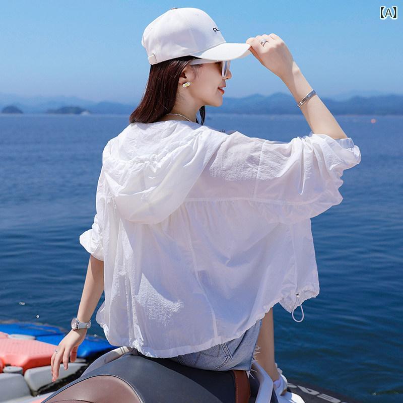 お上さん用 日焼押しとどめる服 夏 UV取りすてる アウター ゆったり 心地好い 大きめ大いさ 薄っぺら 白 御膳上等感 軽さ 長袖 吸湿速乾 通い 普段使い走り アウトドア