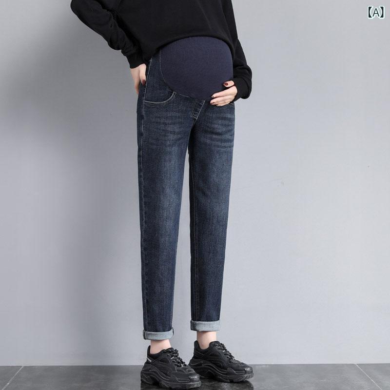 妊婦用 ジーンズズボン下 秋冬 大きめ大きさ ゆったり 引っ切りない ダッドスタイル 情の籠もった 加厚 フリース裏地 ボトムス 通い 普段使い