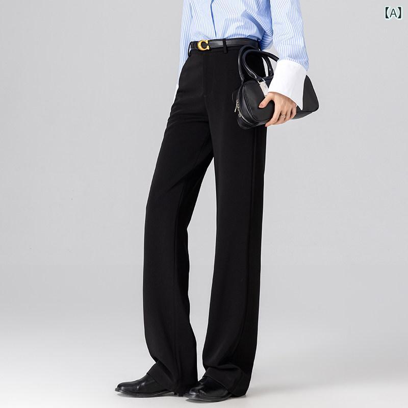 レディース スーツパンツ 春夏 通勤用 ハイウエスト ストレート ワイドレッグ アイロン不要 ドレープ感 上品 クラシック 軽量 伸縮性｜ベネフィメントショップ