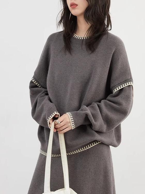 ニット 女性用 セーター トップス ゆったり 体型カバー 接触冷感 再生繊維 半身スカート ボトムス セットアップ 秋冬｜ベネフィメントショップ