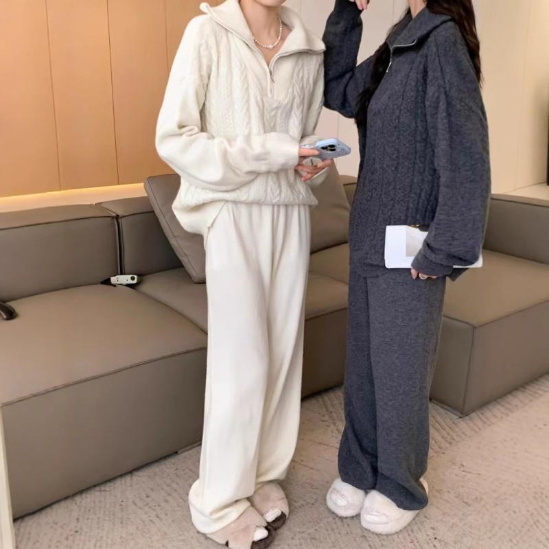 トップス 女性用 ニット 接触冷感 再生繊維 半ジップ ハイウエスト ワイドパンツ ゆったり 体系カバー 大きいサイズ｜ベネフィメントショップ