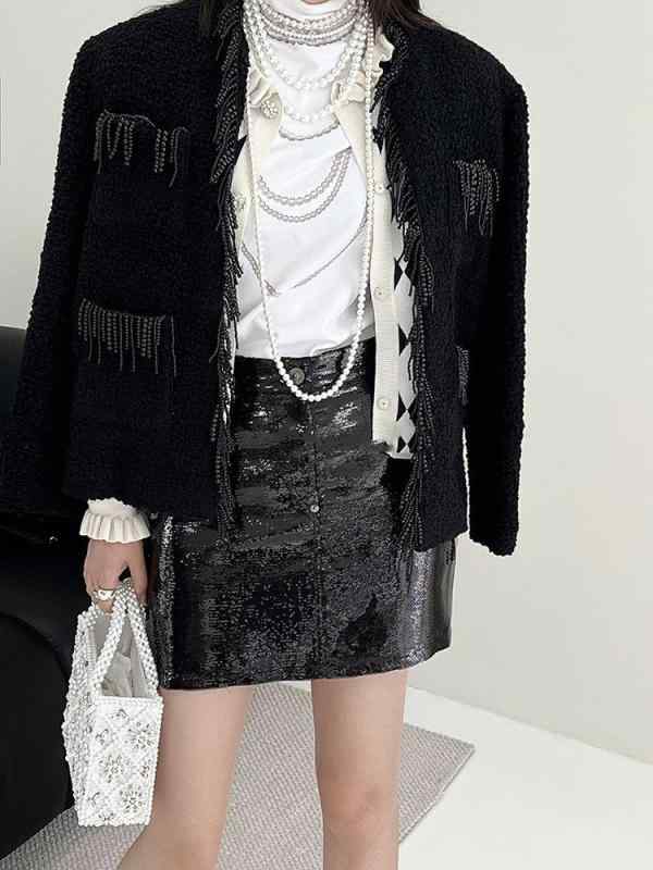 コート 女性用 羊毛 流蘇 タッセル 秋冬 百搭 ゆったり 体型カバー 大きいサイズ 体系カバー ピンク系 アイボリー 再生繊維 軽量｜ベネフィメントショップ