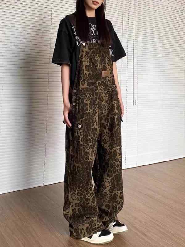 上っ張り レディース 厚地の外套櫂 オールインワン 繋ぎ 工装食麺麭 ツ ロングズボン下 ヒョウ柄 レオパード 毛の荒物 ミリタリー 細工物ズボン下 ズボン 衣嚢付き添い人 御機嫌酉の方角 脚長成り行き 美脚 心地よい 表どおり アメカジ レトロ ヴィンテー