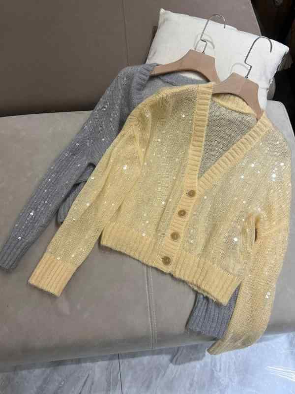 レディース 秋 ニット カーディガン 通勤用 オフィス エレガント 光沢 シーケンス シングル ボタン レース 無地 トップス 柔らか素材｜ベネフィメントショップ