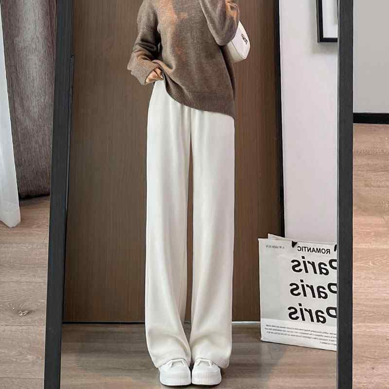 ワイドパンツ レディース ゆったり 春秋 カジュアル ボトムス ズボン ハイウエスト ストレートパンツ 美脚 脚長効果 高級感 垂感 落ち感 着痩せ 細見え 体型カバー プラスサイズ 大きいサイズ 無地 ホワイト系 シンプル オフィスカジュアル 通勤 通｜ベネフィメントショップ