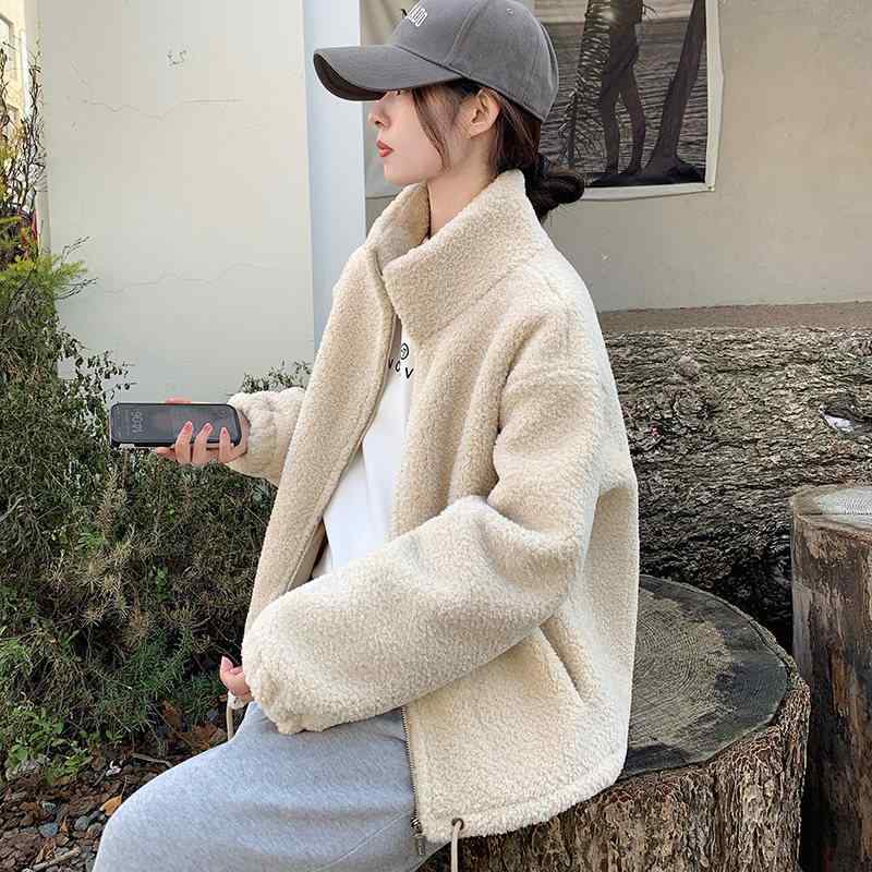 ジャケット レディース 秋冬 ゆったり ボアブルゾン フェイクファーコート アウター トップス 防寒着 厚手 暖かい モコモコ 立ち襟 スタンドカラー 体型カバー 大きいサイズ プラスサイズ 着痩せ お腹周り 二の腕カバー カジュアル スタイル 無地 シ｜ベネフィメントショップ