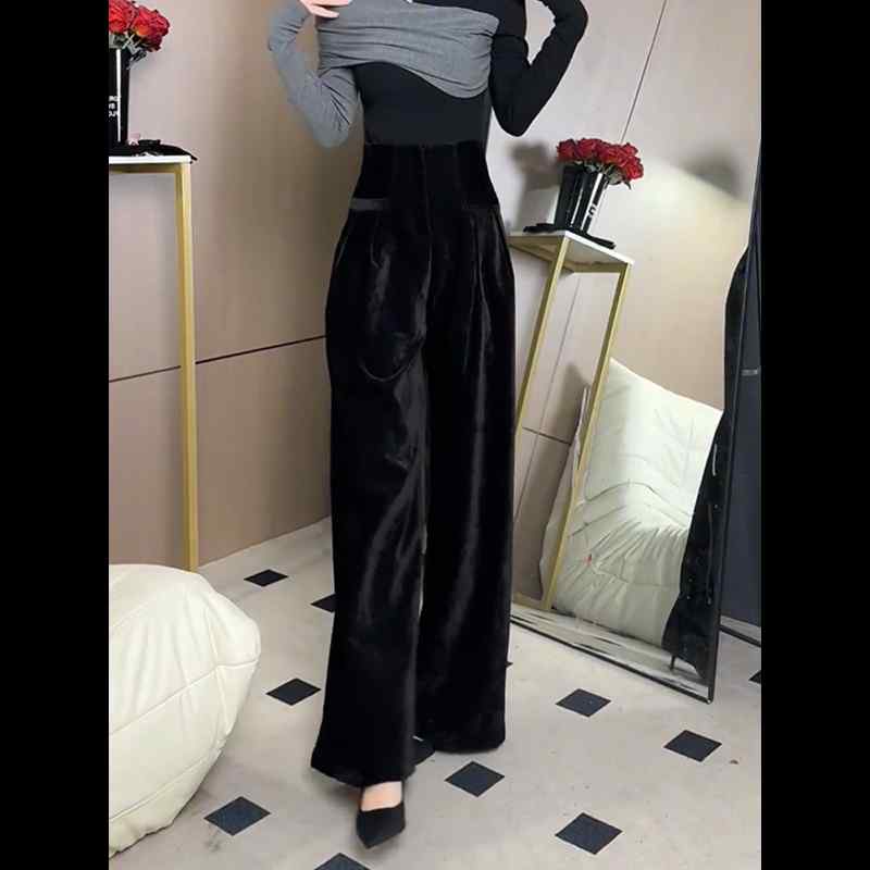 ロングパンツ レディース 秋冬 闊腿パンツ ベロア ベルベット 高級感 ゆったり 着痩せ 体型カバー ワイドパンツ ブラック シンプル 無地 伸縮性 細見え カジュアル きれいめ 部屋着 お出かけ 通勤用 ラウンジウェア 柔らかい 肌触り良い 厚手 防寒｜ベネフィメントショップ
