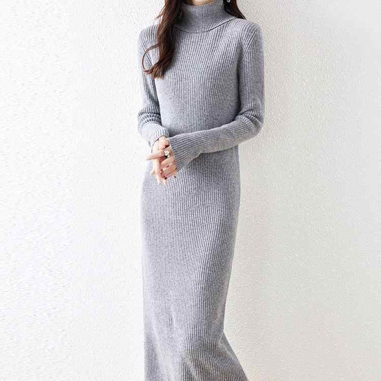 ワンピース レディース 秋冬 ロング丈 ニットワンピース 長袖 ハイネック リブ編み きれいめ フェミニン スリムシルエット 体型カバー 着痩せ 細見え 暖かい ウール混 厚手 無地 伸縮性 柔らかい ゆったり 普段使い 通勤用 エレガント 上品 お出か|ベネフィメントショップ