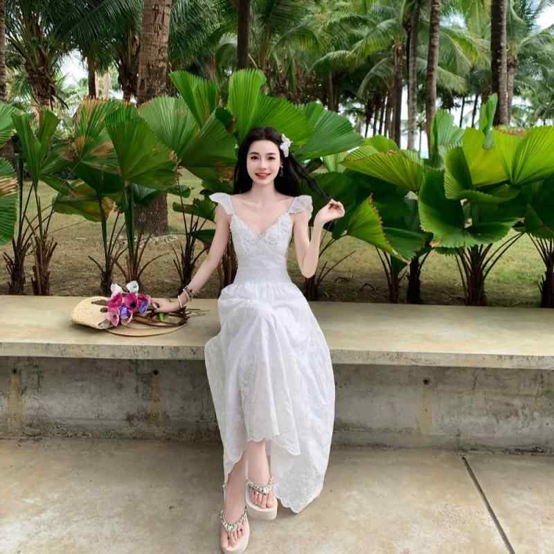 ワンピース レディース ドレス ノースリーブ レース キャミソール タイ風 フランス風 バカンス リゾート 旅行 通勤 お出かけ エレガント 高級感 上品 体型カバー ゆったり 大きいサイズ 細見え 着痩せ お腹周り 二の腕カバー 切り替え 透け感 通気｜ベネフィメントショップ