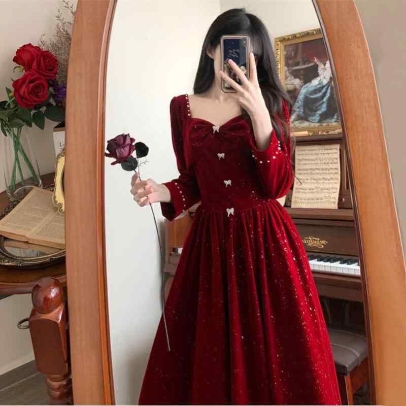 ワンピース レディース 大きいサイズ 秋冬 長袖 ロング丈 結婚式 披露宴 敬酒服 訂婚服 レッド 赤色 無地 体型カバー ゆったり 着痩せ フォーマル 晩餐会 謝恩会 二次会 お呼ばれ パーティー ドレス プラスサイズ 体系カバー お腹周りカバー 膝下｜ベネフィメントショップ