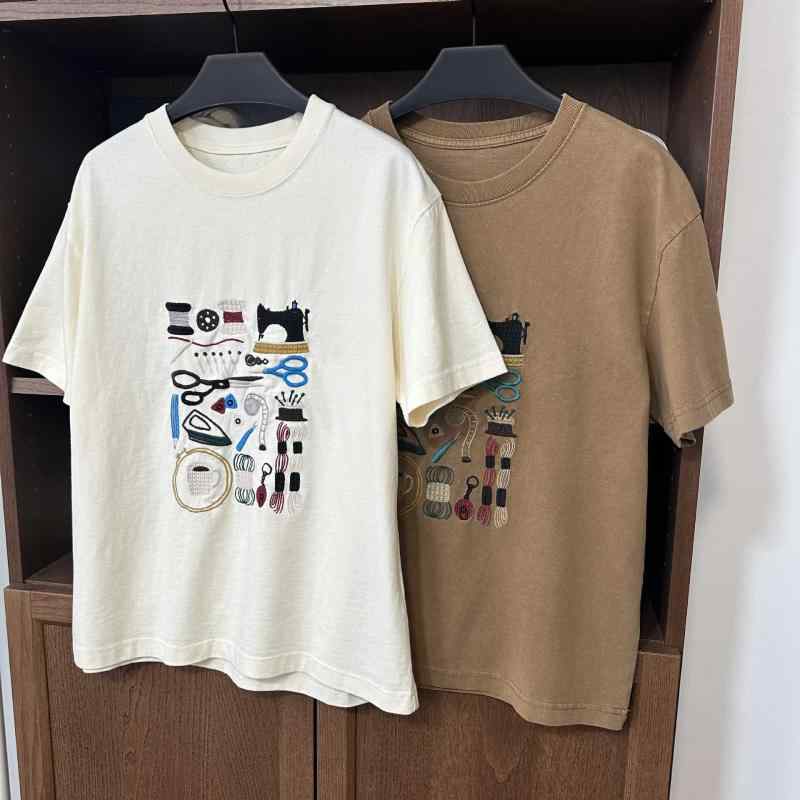 Tシャツ レディース 半袖 トップス 刺しゅう 綿100% カットソー カジュアル ゆったり 大きいサイズ 体型カバー 二の腕カバー 着痩せ 快適 柔らかい クルーネック コットン 普段着 通勤 通学 通気性 吸汗性 肌触り ナチュラル 定番 ベーシック|ベネフィメントショップ