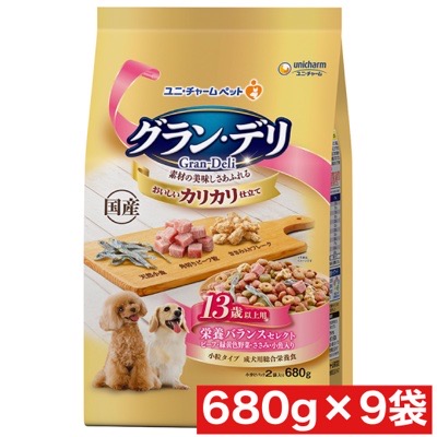ユニ・チャーム グラン・デリ カリカリ仕立て 13歳以上用 栄養バランスセレクト 680g ×9袋セット まとめ買い 国産 小分けパック 犬 ごはん ドライフード