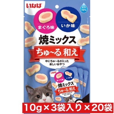 いなばペットフード いなば 焼きミックスちゅ～る和え まぐろとイカ 10g×3袋 ×20袋セット まとめ買い タイ産 猫 ネコ おやつ ご褒美 小分けタイプ