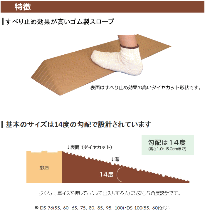 すべり止め効果が高いゴム製段差解消スロープ 介護 つまづき防止 転倒防止 車いす 車椅子 ルンバ 敷居 屋内 バリヤフリー シンエイテクノ 段差 解消ダイヤスロープ 幅１００cm 高さ４ ０cm 送料無料 室内用 硬質ゴム製 介護用品専門店 いーねっとわかば