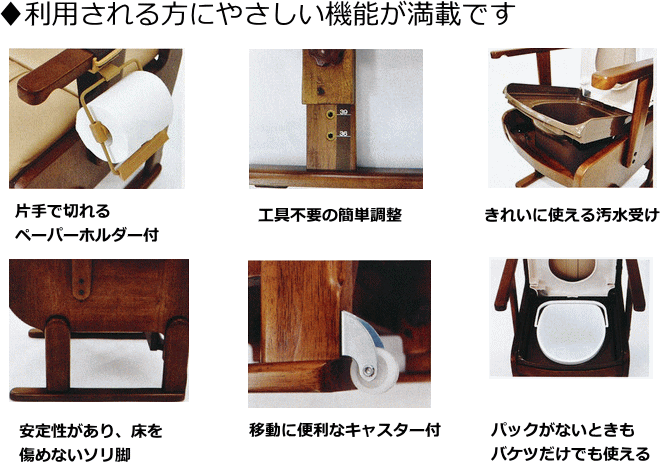 楽天市場 家具調ポータブルトイレ 思いやり優花ｓ ウェルファン 専用パック30枚付 送料無料 介護用品専門店 いーねっとわかば