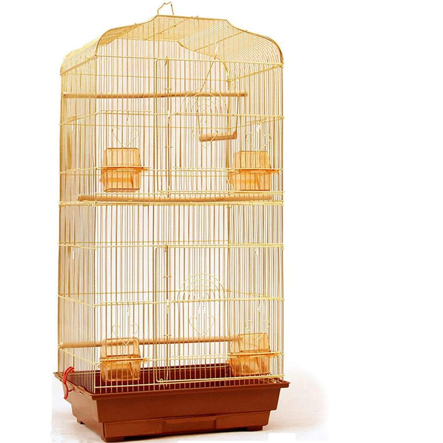 鳥かご バードケージ 鳥小屋 大型 複数飼い 組み立て式 ゲージ インコ オカメインコ (ゴールド) ペットシーツ50枚付き