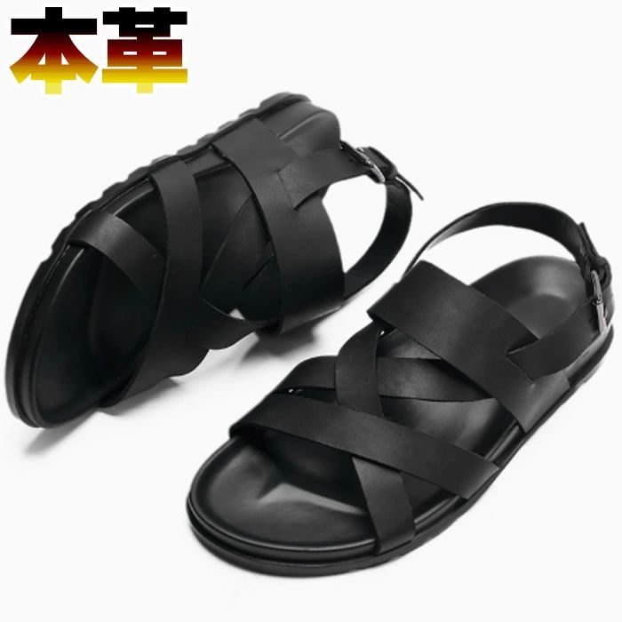 夏 春 おしゃれ アンクルストラップ 本革 クラシック バックル グラディエーター 牛革 レザー メンズ