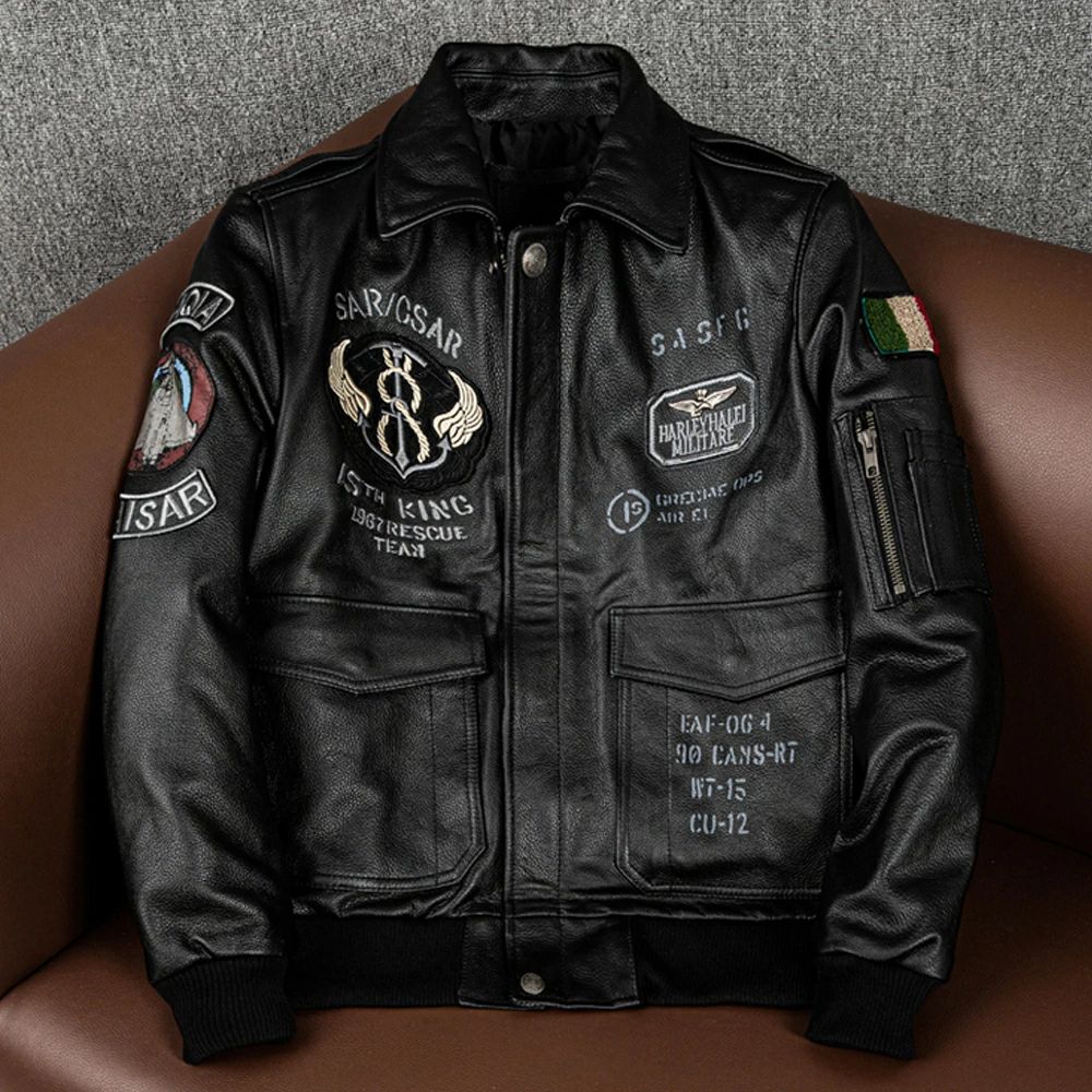 秋冬用 バイクウェア ライダースジャケット バイクジャケット 牛革 個性刺繍ワッペン付き S-5XL 折り襟 メンズ レザージャケット