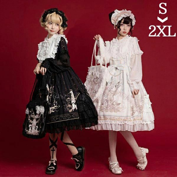ファッション ワンピース ゴスロリ クラロリ Aライン リボン Lolita レディース コスチューム 衣装 かわいい フリル 仮
