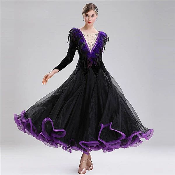 社交ダンス ドレス 社交 ダンス練習着 舞台 衣装 演出 モダン 舞台 イベント パープル ワンピース 競技会 ワルツ