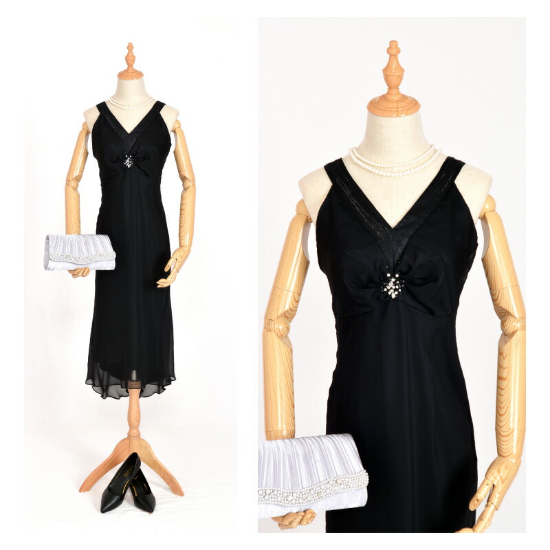 楽天市場 4点セット レンタルドレス オーガンvカットネックミディアム 9号 ブラック ビジュー パール ネックレス バッグ 結婚式 祖母ミセス おばあちゃん パーティー お呼ばれドレス 入学式 謝恩会 往復送料無料 レンタル衣装 Be Plan 楽天市場店