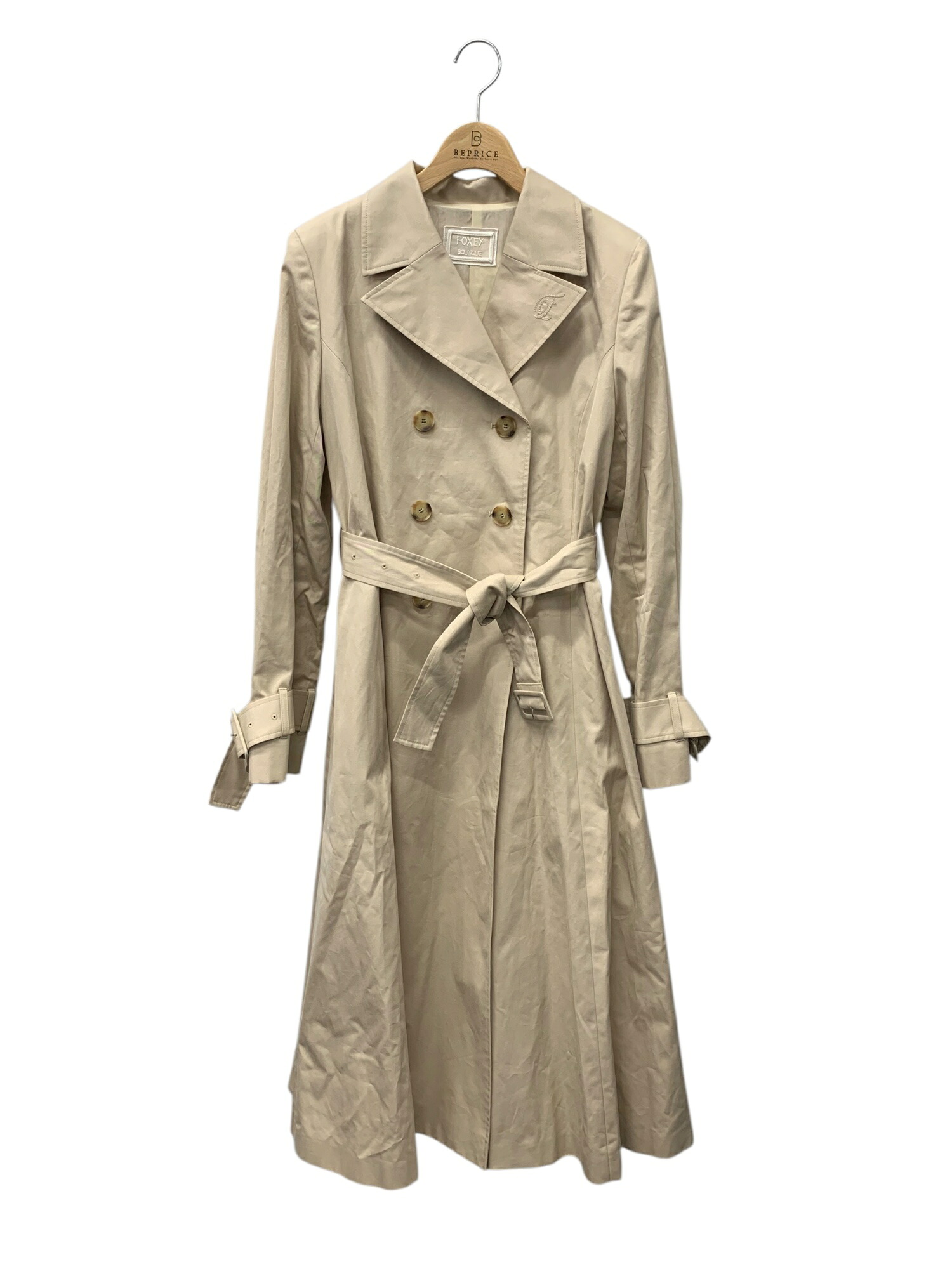 フォクシーブティック Coat Evette 43367 トレンチコート 42 ベージュ ダブルブレスト【中古】 IT1EA71HE2DC｜ビープライス