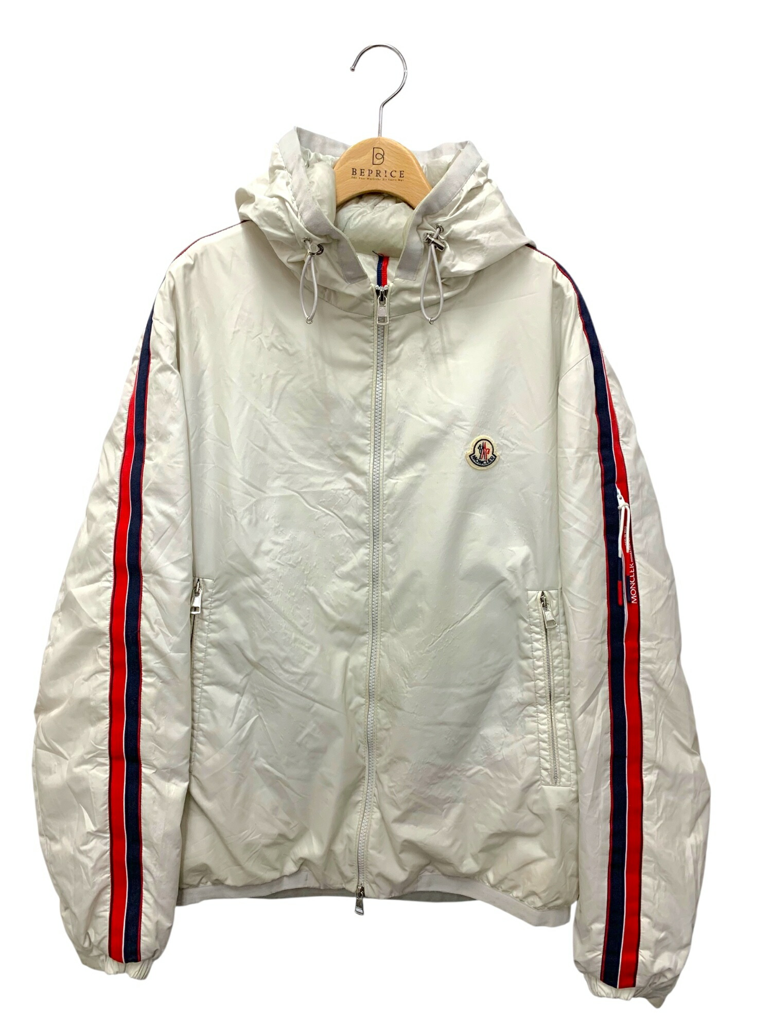 モンクレール NECKER GIUBBOTTO H10911A00005 68352 ダウンジャケット 3 アイボリー トリコロールライン フーデッド【中古】 ITSOQVHUG2MG