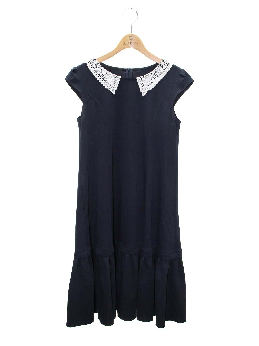 ルネRene 限定 襟付きワンピース38 ベルト付きホワイトモノトーン René - ご確認用売約済み ルネ ネイビー ワンピース 白襟 レース