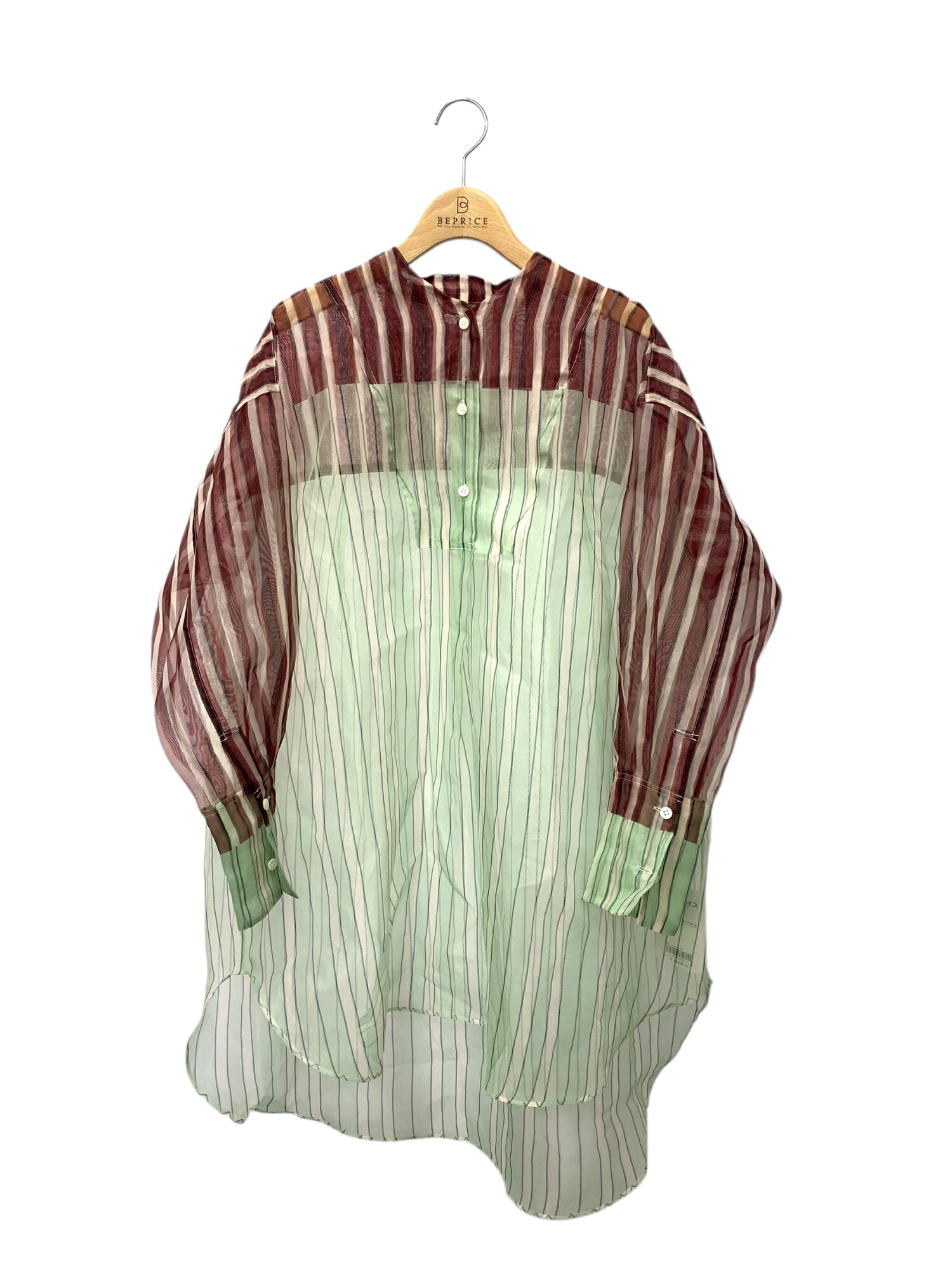 テルマ Printed Sheer Pullover TLM41FJ007 シアーシャツ 36 グリーン ストライプ【中古】 ITE78JZDK6IG|ビープライス