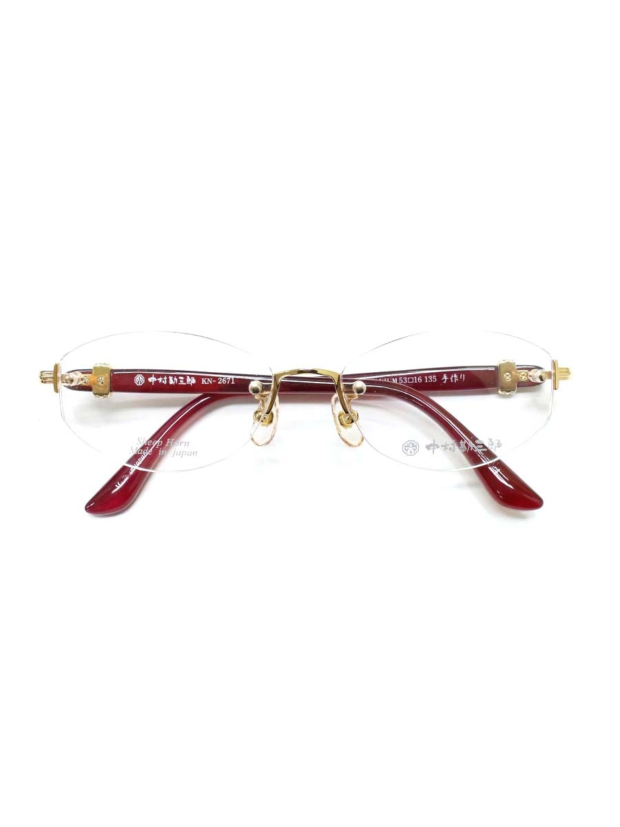 中村勘三郎 KN-2671 眼鏡 ゴールド/白いことラメ シープホーン スワロフスキー リム受け答え【中古】 ITWM43O9IL1C