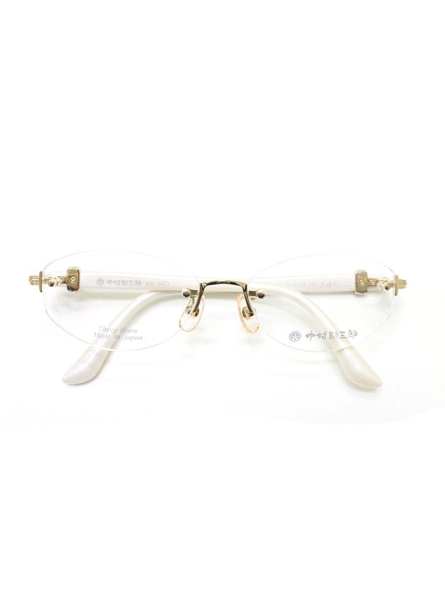 中村勘三郎 KN-2671 眼鏡 ゴールド/白いことラメ シープホーン スワロフスキー リム受け答え【中古】 ITEK5LYHCXIK