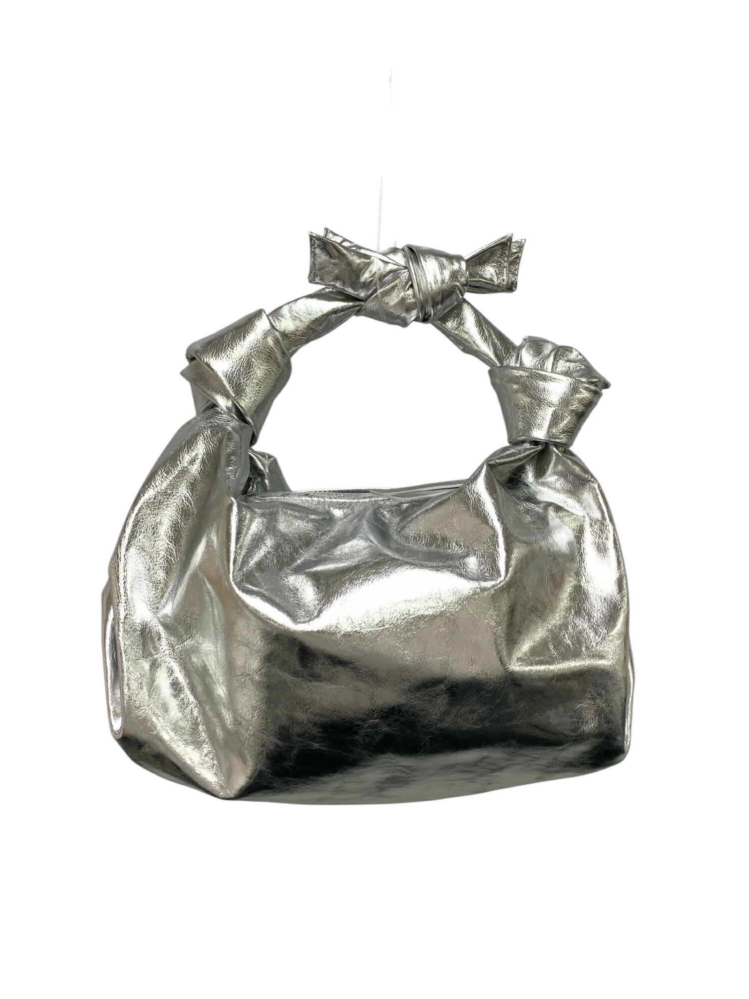 オーエムエムオー METALLIC KNOT LEATHER BAG 882621906101 ハンドバック しろがね色【中古】 ITTSSPUJUDAQ