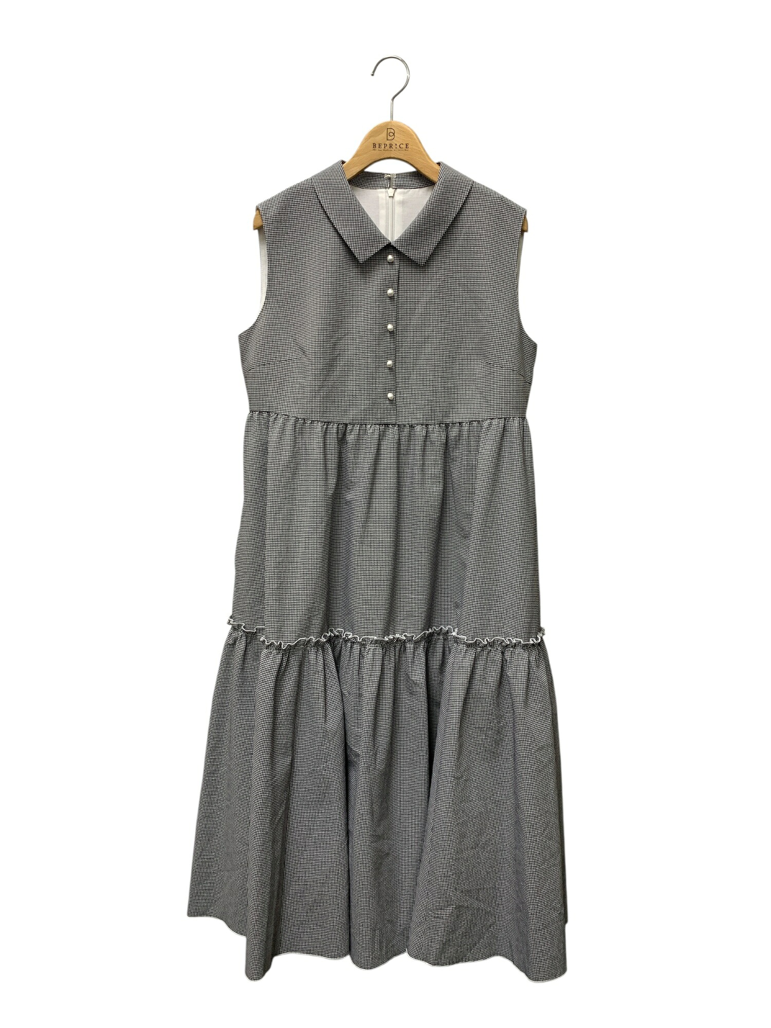ルネ Elegant Tiered Dress 5626120 ワンピース 38 ブラック ギンガムチェック フロントボタン 衿付き【中古】 ITSY16OQB4EM｜ビープライス