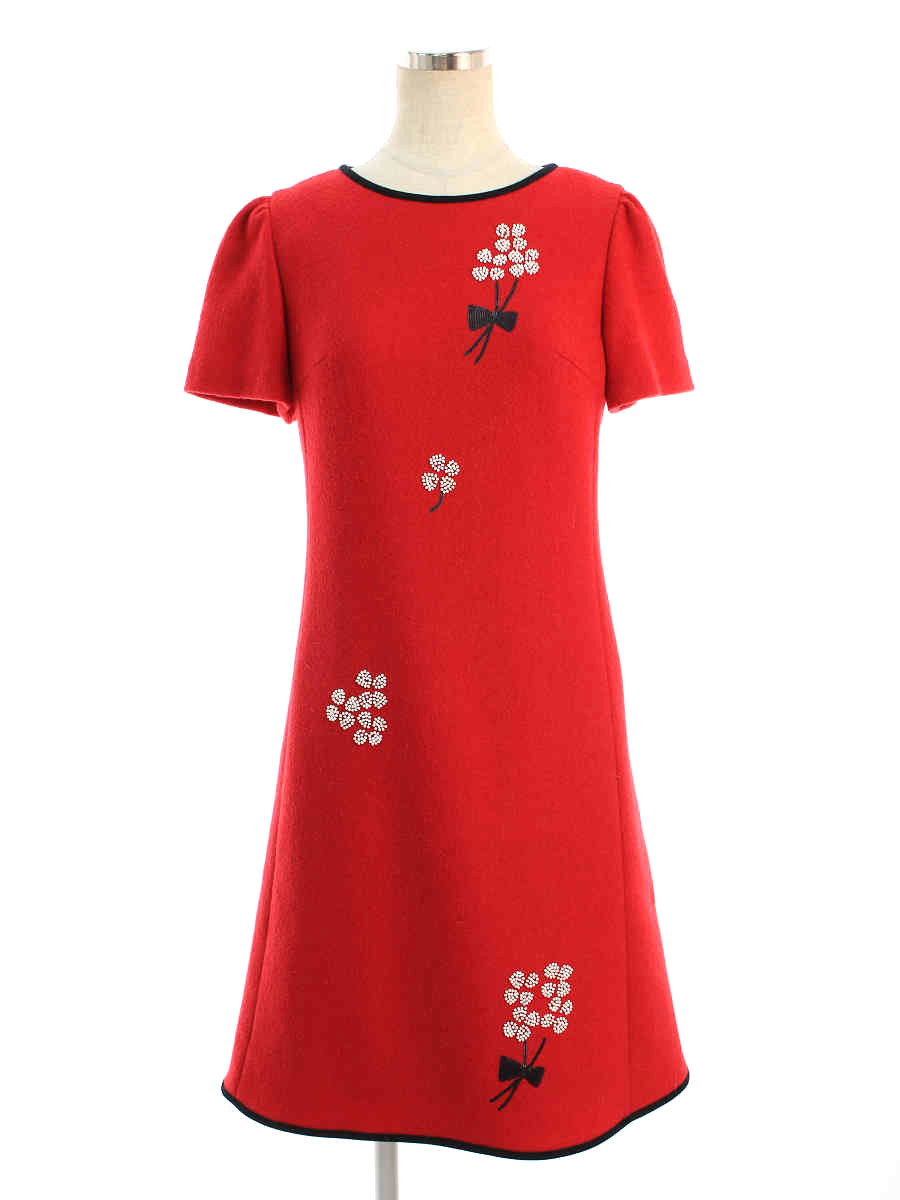 エムズグレイシー フラワーモチーフ ビース ワンピース スパンコール エムズグレイシー ビース ワンピース 花柄 36 半袖 ワンピース ウール混 半袖 Aランク 中古 Tn0709 ブランドショップ ビープライス