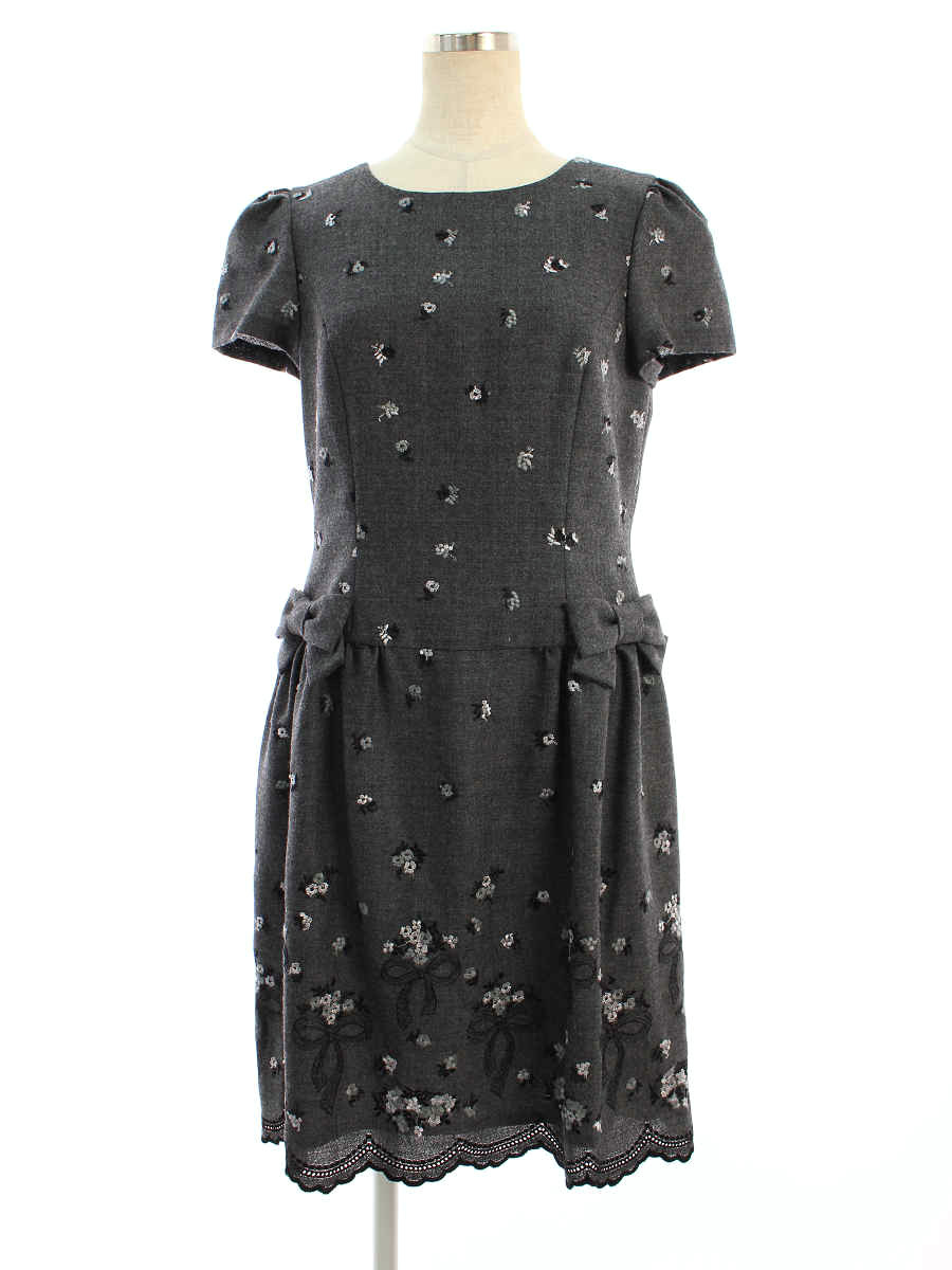 エムズグレイシー フラワーモチーフ ワンピース 半袖 エムズグレイシー ワンピース ウール リボン 花柄 フラワーモチーフ 花柄 半袖 38 Aランク 中古 Tn1213 ブランドショップ ビープライス