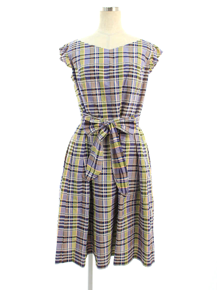 超特価 ワンピース トッカ Tn12 中古 6 Sランク ノースリーブ 総柄 ドレス ウエストリボン フリル チェック ワンピース Dgb Gov Bf