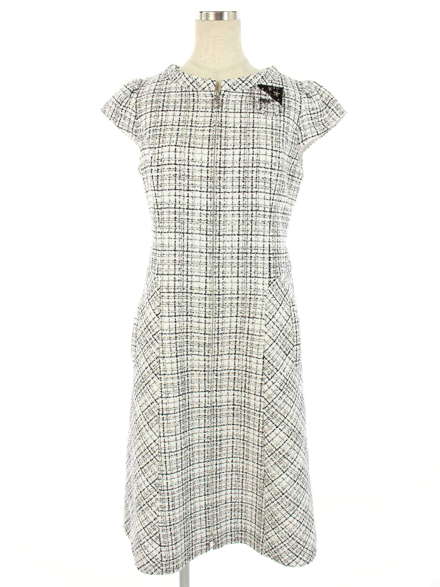訳ありセール格安 ルネ ワンピース ツイード チェック ブローチ付き 総柄 半袖 36 Bランク Tn 安心の定価販売 Erieshoresag Org