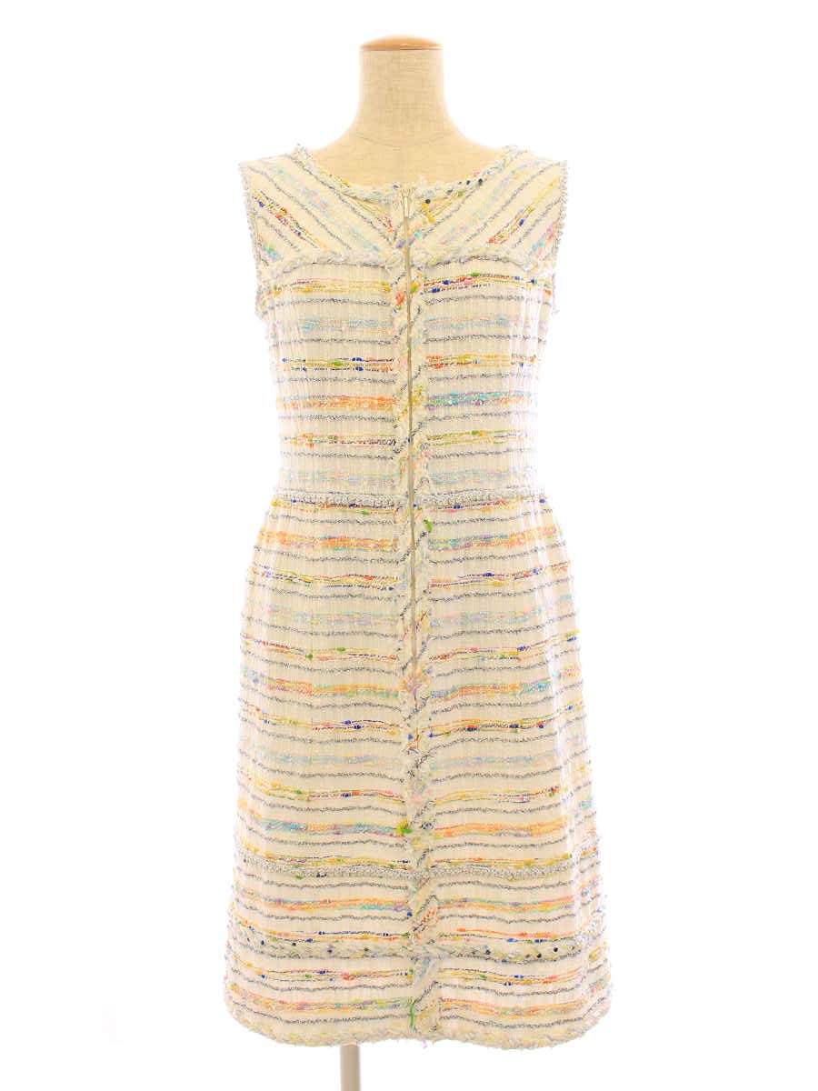 オープニング大放出セール ルネ ワンピース ツイード フロントジップ 総柄 ノースリーブ 36 Bランク 中古 Tn2105 ブランドショップ ビープライス 人気no 1 本体 Ivoryhealth Co Ke