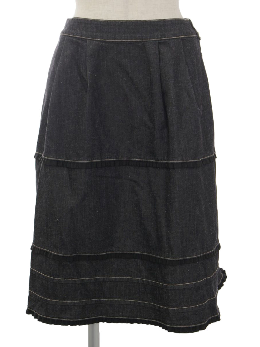 【GRANCY】Fringedesign Denim Skirt ブラック GRANCY】Fringedesign Denim Skirt / フリンジデザイン デニム