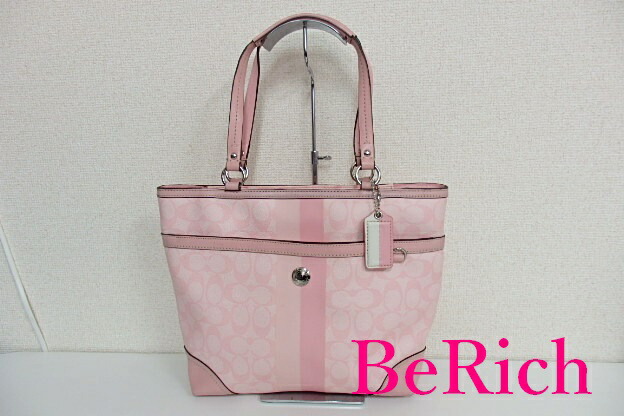 コーチ Coach トートバッグ F ヘリテージ シグネチャー ストライプ ライト ピンク Pvc レザー ロゴ ハンドバッグ ショルダー バッグ 手提げ 肩掛け 鞄 中古 送料無料 Bk6303 Andapt Com