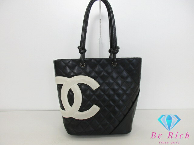 楽天市場】[中古] 送料無料 CHANEL カンボンライン トートバッグ 黒 白