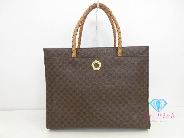【美品】セリーヌ マカダム柄 トートバック バケツ型 ロゴ PVC 黒×茶 楽天市場】【中古】CELINE セリーヌ マカダム柄 トートバッグ